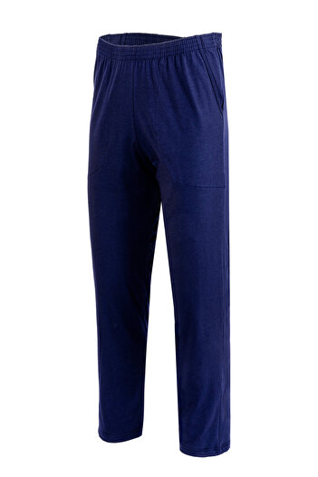 BSM Men's Cotton Lycra High Quality Navy Blue Pajama Bottoms with Elastic Waist Pockets
