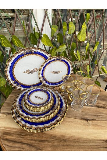 GÜRCÜGLASS Crown Model 24 Pcs with Handles Breakfast Set