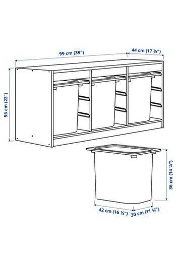 IKEA TROFAST, saklama ünitesi, beyaz, 99x44x56 cm