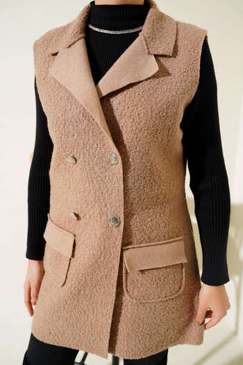 VOLT CLOTHİNG Double Breasted Collar Boucle Vest