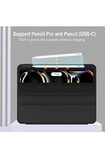 Generic iPad Pro 13-inch (2024 M4, 7th Gen) Case with Pencil Holder, Auto Wake/Sleep (Black)