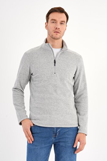 Deri Company Melange Gray Fleece Sweatshirt Men's Stand Collar