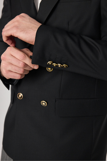 Frappoli Fatuse Men's Black Double Breasted 6 Pieces Metal Button 4 Seasons Blazer Jacket