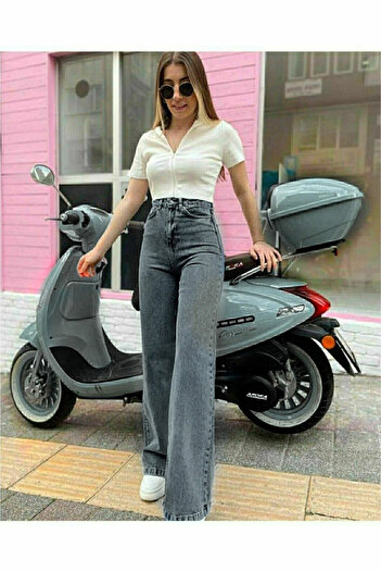 beeke Milan'O Candy Gray High Waist Loose Pants, Wide Leg Pants, Loose Leg Washed Palazzo