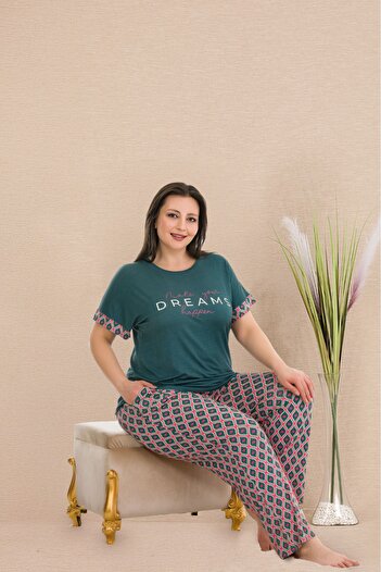 Lady Lingerie Short Sleeve 93% Cotton 7% Lycra Crew Neck Oversize Women's Pajamas Set