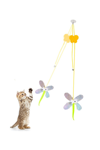 Factorial Elastic Colorful Rattle Cat Toy - Fun Activity Drawstring Plush Cat Swing