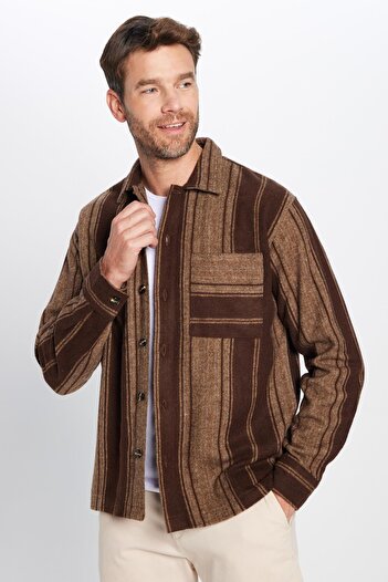 Tudors Men's Relax Fit Relax Fit Lumberjack Striped Single Pocket Winter Shirt
