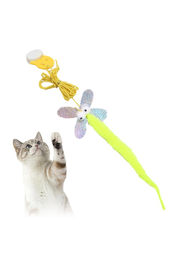 Factorial Colorful Adhesive Cat Play Fishing Rod - Plush Animal Toy with Elastic String Rattles