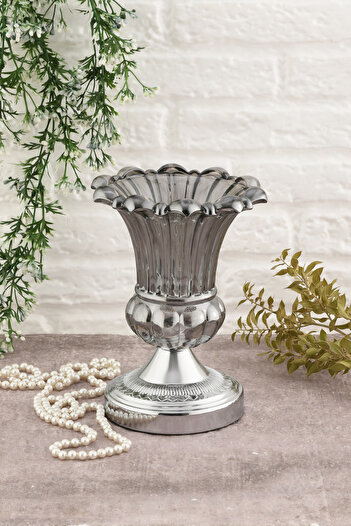 AKSESUAR EVRENİ Tesin Lale Glass Decorative Vase Chrome