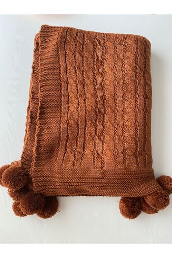 ART ÇEYİZ Pompom Knitted Knitted Tv Blanket (Sofa Shawl)