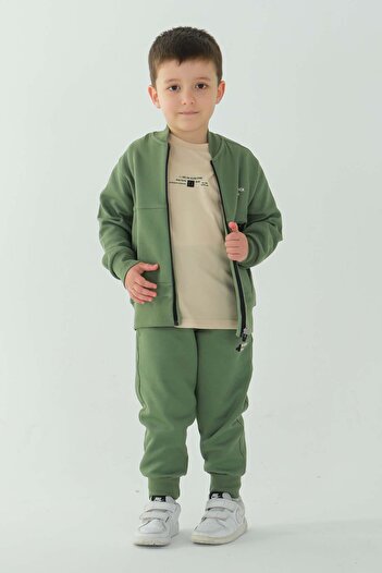 Black One Unisex Kids - Double Pockets, Print Detail, Crew Neck T-Shirt, Zip-Up Cardigan, Adjustable Waist Tire