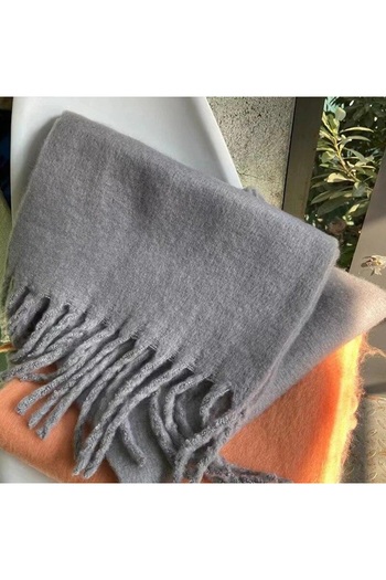 hijabchi Solid Color Puff Shawl - Winter Neck and Shoulder Shawl - Gray