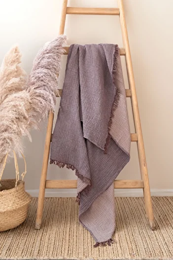 Barine Cocoon Cotton 4 Layer Muslin Sofa Shawl Wine / Mousse 130X170