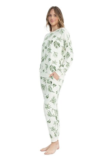 U.S. Polo Assn. U.s Polo Assn. 17105 Kadın Yumoş Kumaş Yuvarlak Yaka Uzun Kollu Paçası Lastikli Pijama Takımı-Yeşil