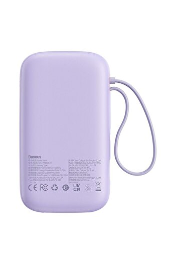Baseus OS-Baseus Qpow2 Dual-Cable Digital Display Fast Charge Power Bank 20000mAh 22.5W Nebula Purple
