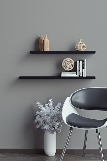 yankı-byeg 50 Cm 60 Cm 2li Mat Siyah Mdf Uçan Duvar Rafı Gizli Bağlantı Kitaplık