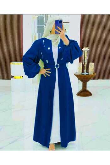 Zümrüt Stone Detailed Satin Abaya and Belt 1728