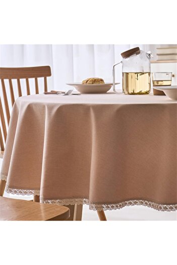 Zeren Home Liquid Resistant Laceless Round Tablecloth with Lace Detail