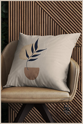 SasoHome Modern Designed Set of 4 Digital Printed Throw Pillow Covers with Dark Blue Leaves Pattern on a Cream Background