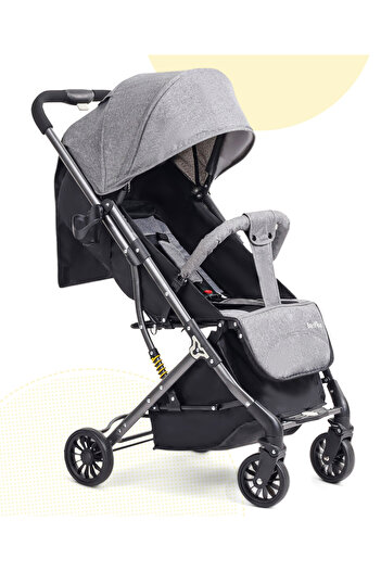 Bonfino Breeze Lite Grey Stroller for 0+ Months, Compact, Linen Fabric, 5-Point Harness