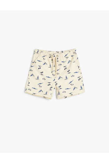 Koton Summer Printed Chino Cotton Shorts - Elastic Waist and Pockets