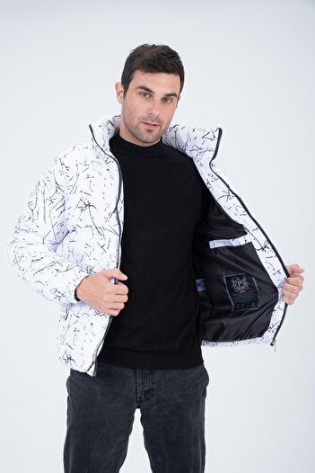 Polo State Men's Raglan Sleeve Digital Printed Coat White