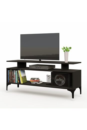 Mahmayi Modern TV Stand, Support Upto 50-Inch TV Media Console with 2 Storage Shelfs-Black