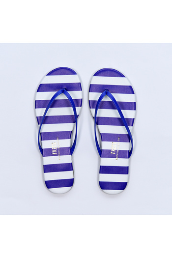 Tkees Women's White/Blue Striped Patterned Stylish Casual Flip Flops