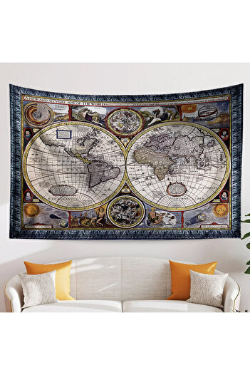 Else Dekor Medieval Tumbled World Map Retro Pattern Wall Cover Wall Tapestry Tapestry