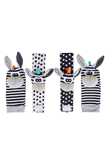 Choice 4pcs 1067 Foot Finders & Wrist Rattles for Infants Toys Black and White Sensory Toys Baby Essential