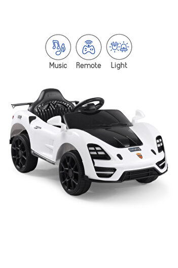 Babyhug Battery Operated Ride On Car with Music, Lights & Safety Harness for Kids 18M-3Y, White