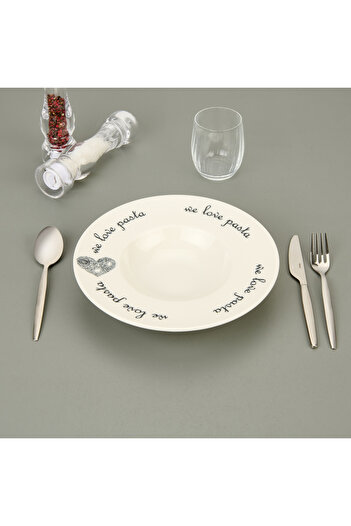 Tulü Porselen We Love Cake Tulle Porcelain Pasta Plate - White - 27 cm