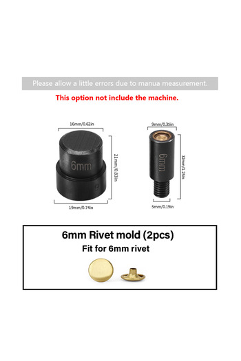 Choice 6mm rivet mold-2pcs WUTA Manual Button Installation Tool Mute Punching Mushroom Rivets, Eyelet Hand