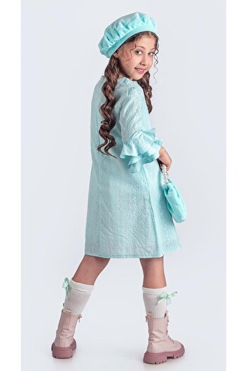 Mnk Baby&Kids Miss Clarice Kız Çocuk Fransız Bere, Çanta, Çorap Ve Elbise Takım M00704 MİNT YEŞİLİ