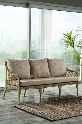 Evdemo Joy Rattan Puflu Bahçe Balkon Takımı 3+1+1+Camlı Masa Cappuccino