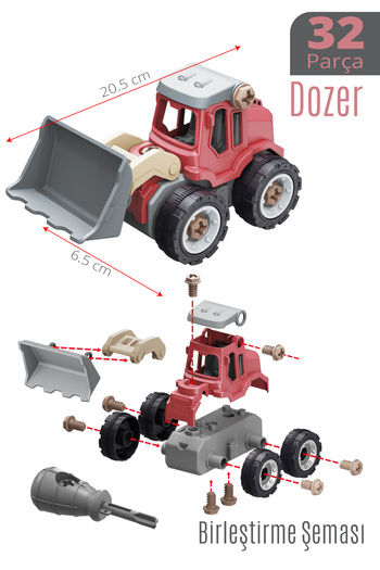 SmartFox Oyuncak Söktak Iş Makinesi - Dozer / Sök-tak Iş Makinaları 32 Parça