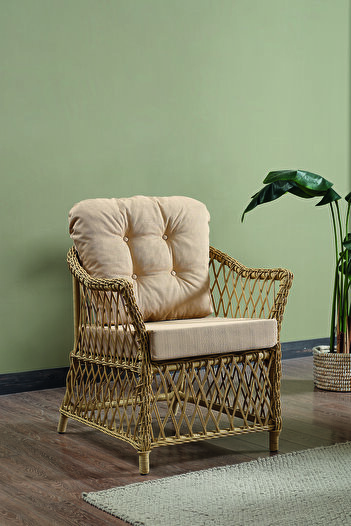 Evdemo Icon Rattan Bahçe Balkon Oturma Takımı 2+1+1+Camlı Masa Cappuccino