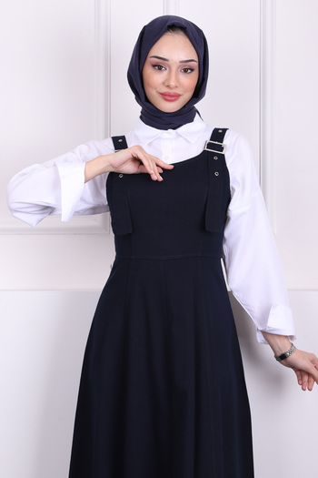 İmajButik Navy Blue Zipper Detailed Gabardine Gilet