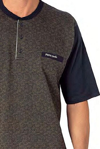 Pierre Cardin 6088 Ανδρικό κοντομάνικο 3 τμχ Σετ Πιτζάμες Ζακάρ-Χακί