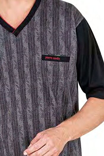 Pierre Cardin 6052 Men's Short Sleeve Jacquard 3-Piece Pajamas Set-Black