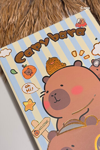 caps Cappybara Blue Line Patterned Lined and Locked Notebook - 160 Pages