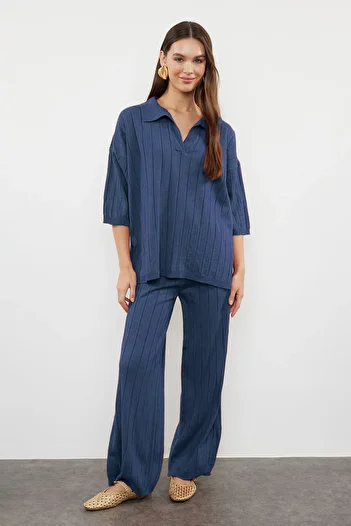 Trendyol Collection Indigo Basic bordás felső és alsó készlet TWOSS23AU00029