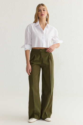 Trendyol Collection Khaki Modal Wide-Leg Pants - Soft Tuşel Twoss25Pl00004