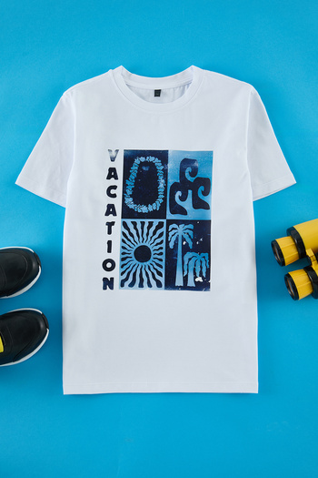 TRENDYOLKIDS Ecru Printed Knitted T-Shirt Tkdss25Ts00058