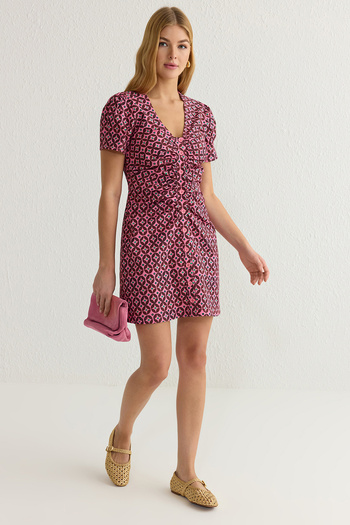 Trendyol Collection Fialové retro mini tkané šaty Twoss25El00080