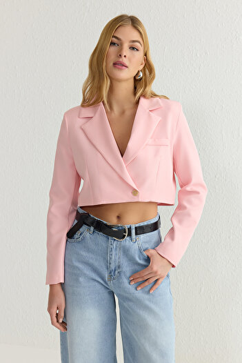 Trendyol Collection Světle růžová Crop Woven Blazer Jacket TWOAW22CE0086