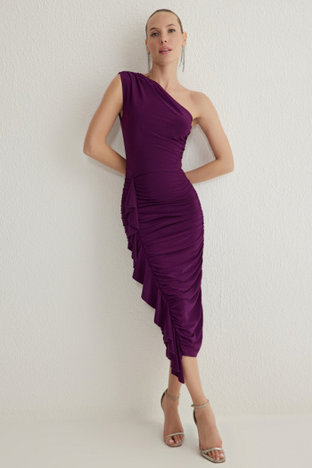 Trendyol Collection Rochie șic tricotată din tul cu decupaj/fereastră, așezată pe corp de prune TPRSS25EL00004