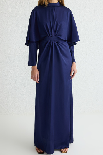 Trendyol Modest Sötétkék csillogó szatén szőtt estélyi ruha TCTSS25DB00003