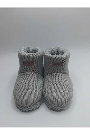 fluffy Knitwear Gray Children's Home Boots - Polar Dona, Non-Slip, Quiet and Thermo Sole