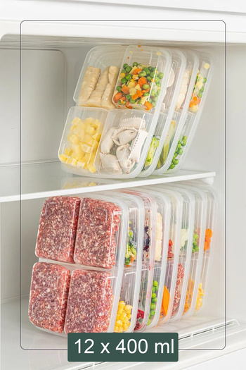 KRM HOME 400 ml Mini Frozen Storage Container - 12 Pieces, 4 Compartments, Meat and Vegetable Organizer